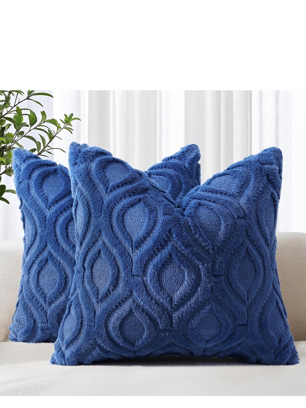 Throw Pillow Covers 24x24 Inch Set Of 2, Soft Plush Faux Wool Dark Blue 1041/bb8